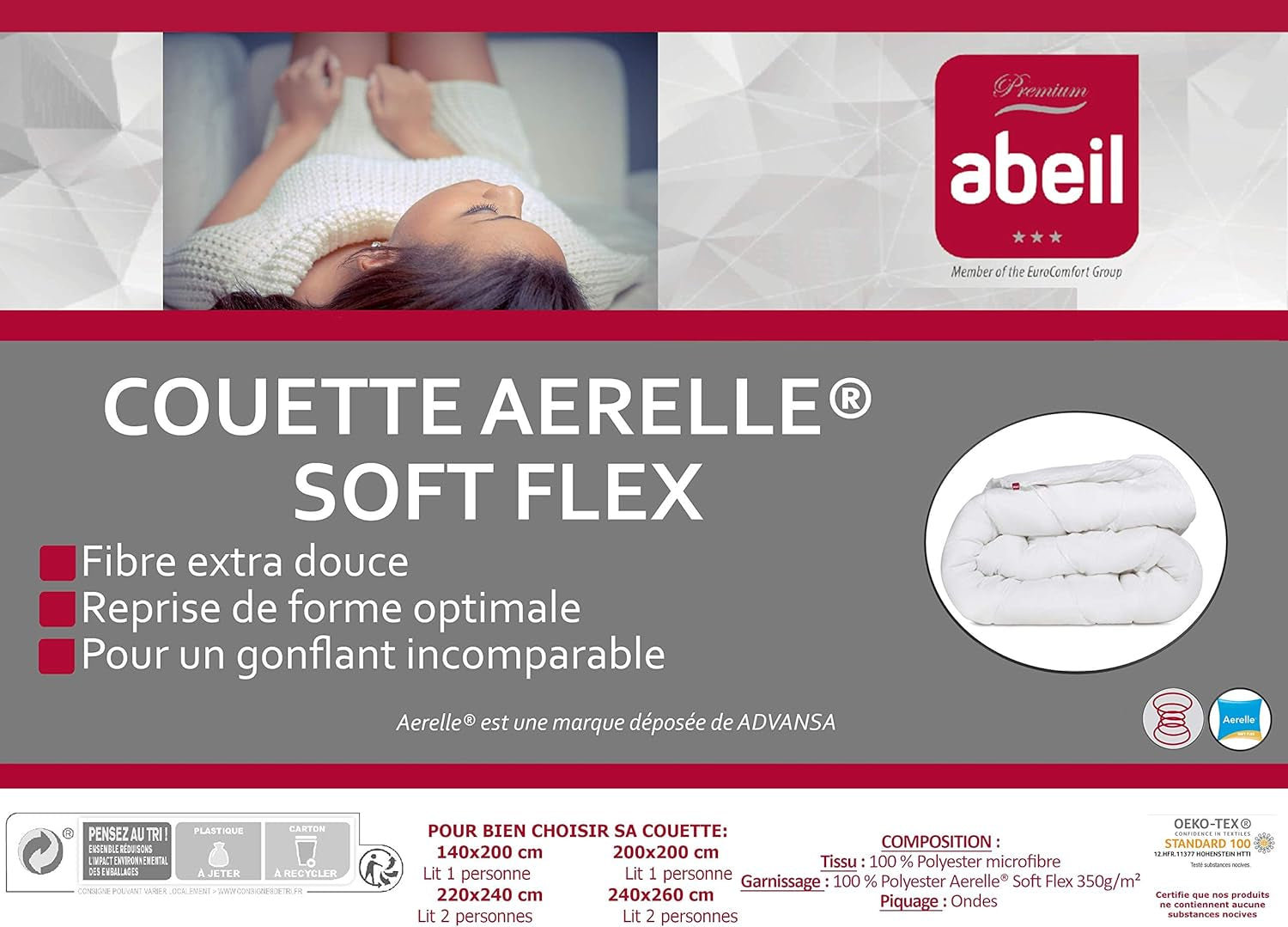 Couette Soft Flex, polyester, blanc, 240 X 260 cm Couettes et couettes Naty Shop
