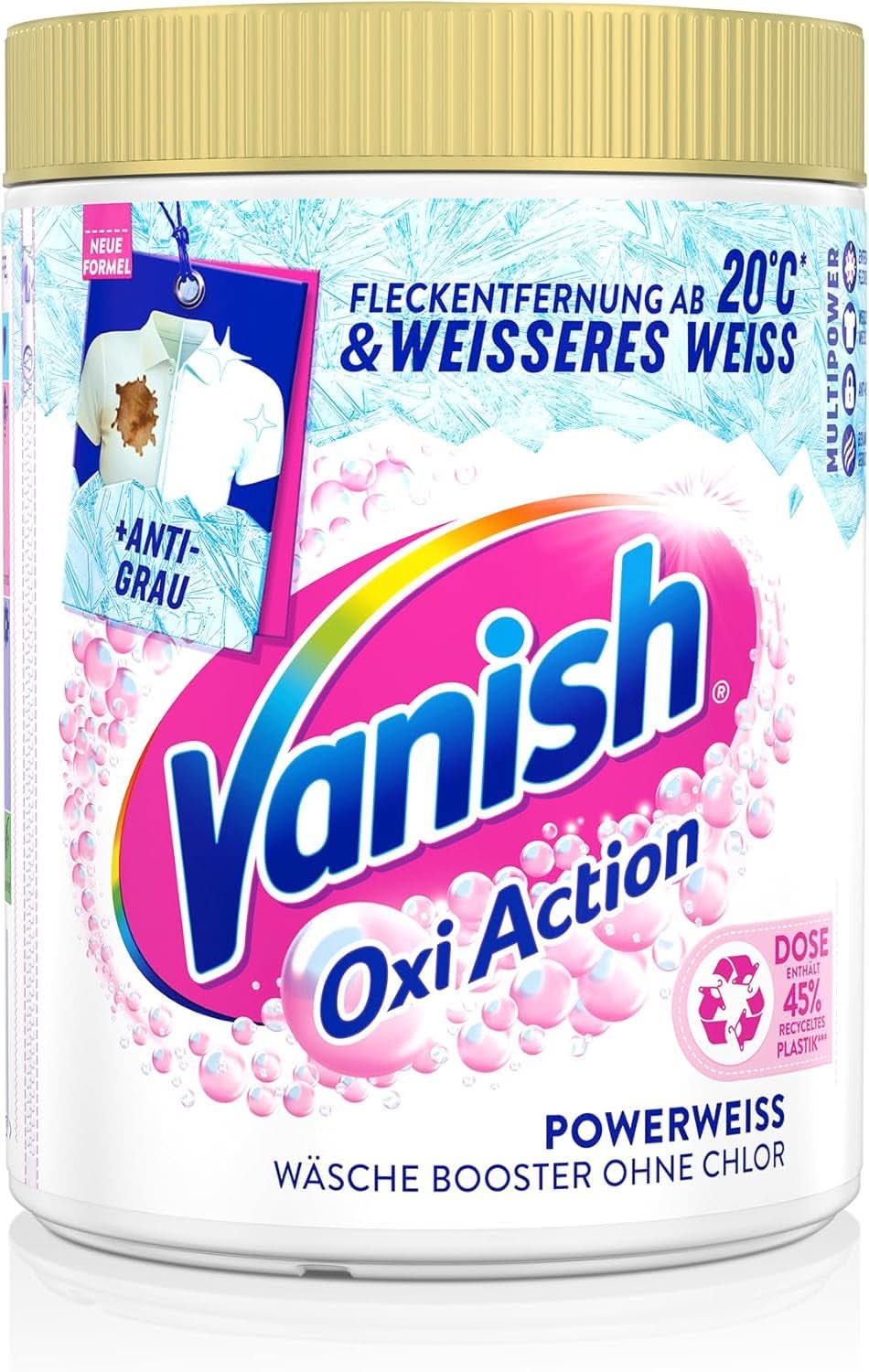 Vanish Oxi Action Powerwhite Poudre - 1 X 1,125 Kg - poudre détachante et améliorant le linge sans chlore - pour linge blanc Détergents à Lessive Naty Shop