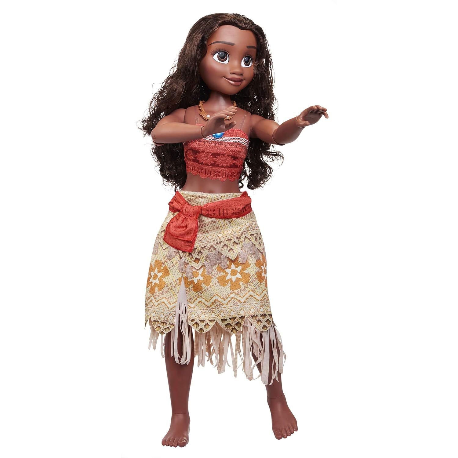 Disney Princess Moana 80 cm Poupée de jeu par Jakks Pacific Poupée mobile avec brosse pour peigner ses boucles ondulées Robe inspirée du film Collier pendentif détachable Poupées Naty Shop