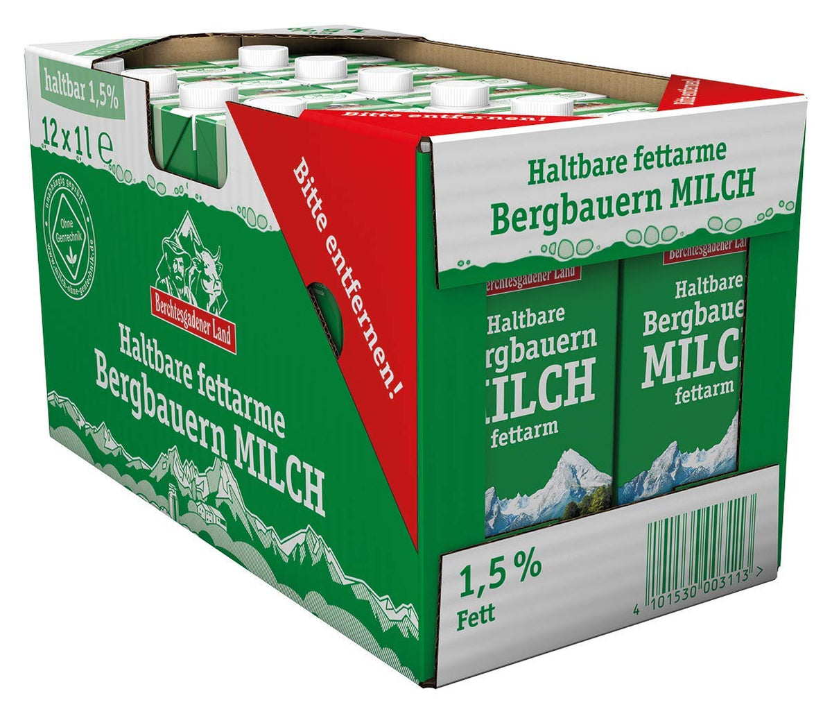 Berchtesgadener Land Haltbare Bergbauern-Milch, 1,5% Fett, paquet de 12 (12 x 1 l)