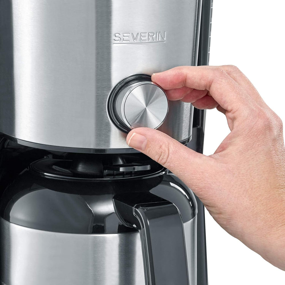Machine à expresso SEVERIN "TypeSwitch" avec carafe thermique, AromaSwitch pour choisir entre 2 profils de distribution, machine à café jusqu'à 10 tasses, 1000W, acier inoxydable brossé-noir, KA 4845