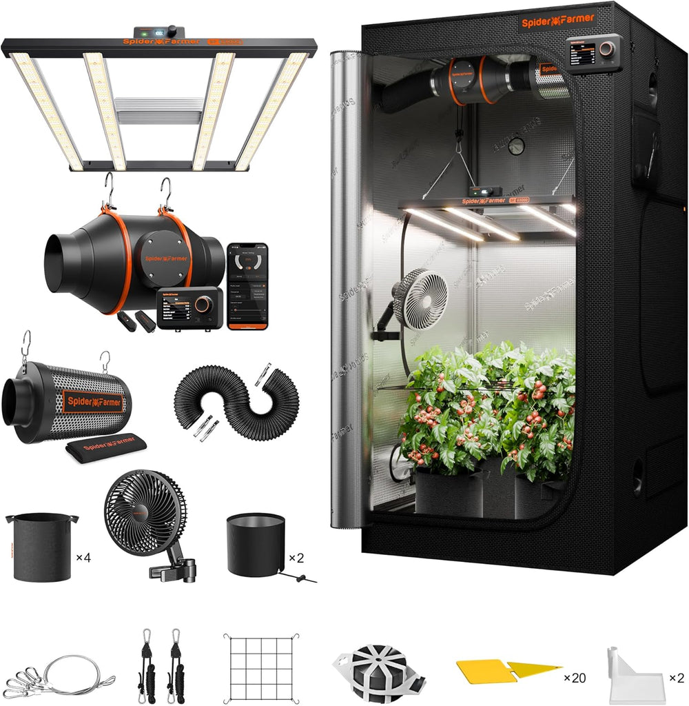 Spider Farmer SF1000 Lampe de culture LED à spectre complet à intensité variable, diode Samsung LM301H EVO, kit de tente de culture complète 70 x 70 x 160 cm, ensemble de tente de culture hydroponique, système de ventilation