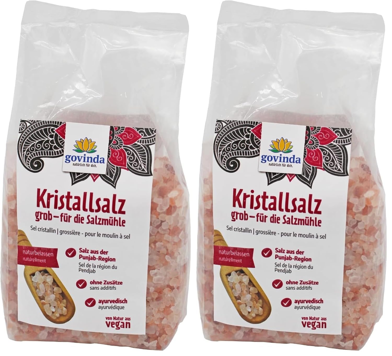 Govinda Kristallsalz - grossier (1kg) | 250 millions d'années alt | Salz dans la région du Pendjab | Beauté 100% naturelle & sans Zusätze | Ayurvédique | Végétalien | Idéal pour le moulin à sel