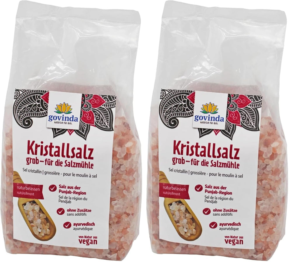 Govinda Kristallsalz - grossier (1kg) | 250 millions d'années alt | Salz dans la région du Pendjab | Beauté 100% naturelle & sans Zusätze | Ayurvédique | Végétalien | Idéal pour le moulin à sel