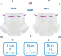 CutiePlusU Lot de 10 couches jetables pour incontinence avec boucles pour femme et homme, absorption maximale pendant la nuit – Blanc (taille moyenne 71-96 cm)