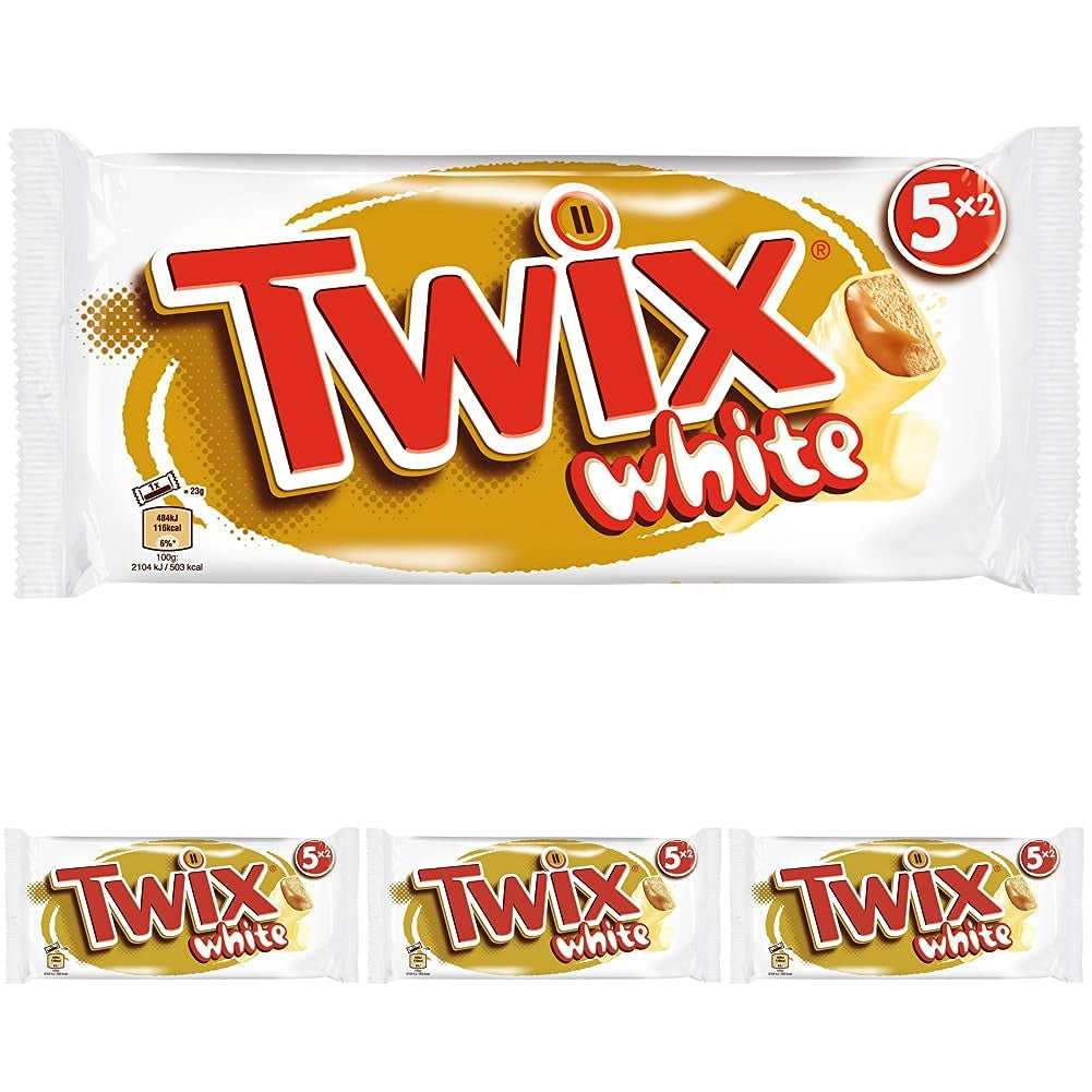 Barres de chocolat blanc Twix | Caramel, Biscuits, Chocolat Blanc | Paquet multiple de chocolat | 5 barres (5 x 46g) (Pack de 4)