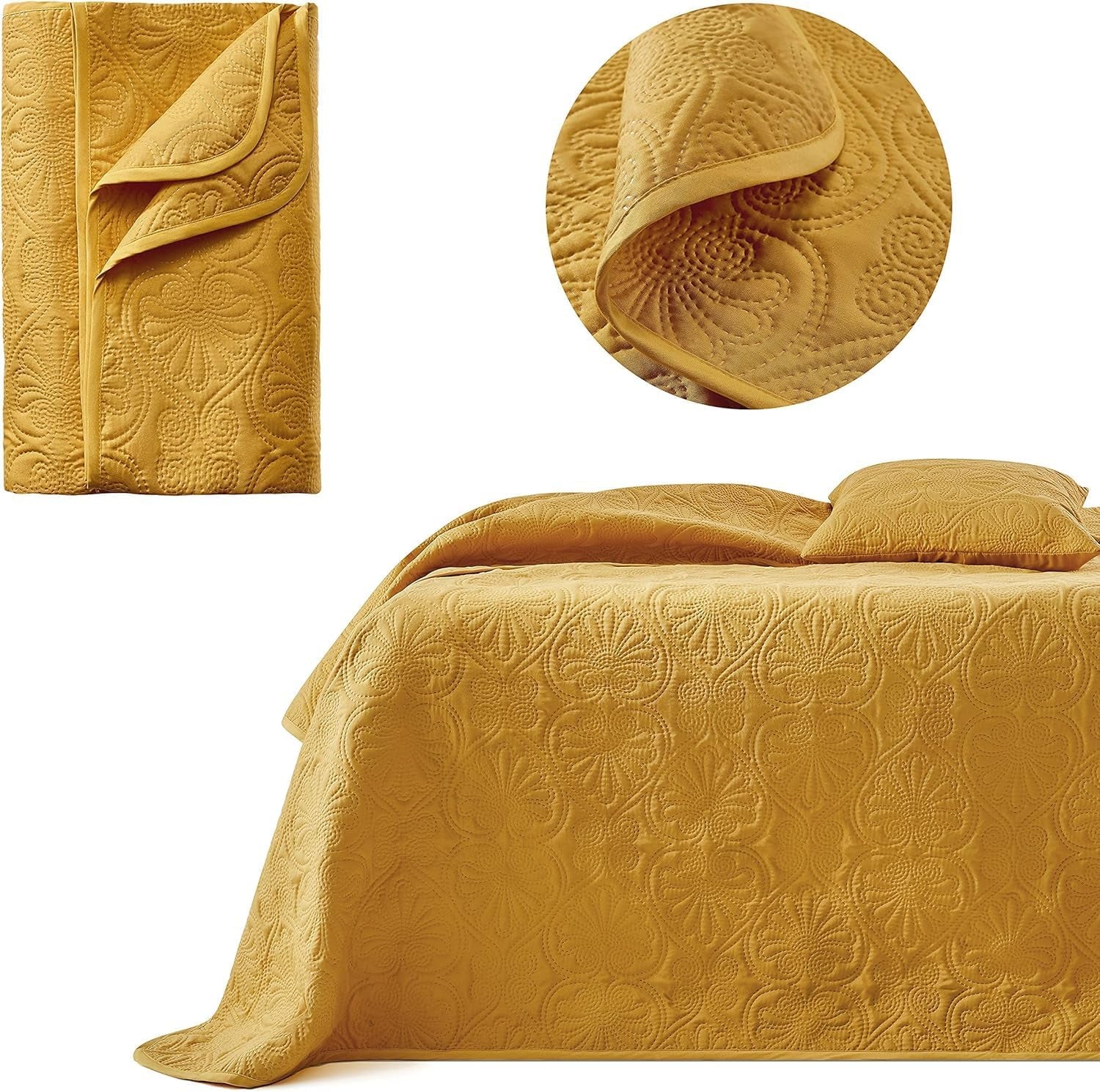 ROOM99 Leila Couvre-lit élégant en crème 240 X 260 Cm Couvre-lit polyvalent comme couvre-lit ou canapé Jeté pour lit et canapé Style couverture Idéal comme couvre-lit Lits et couvertures Beuche den ROOM99-Store Moutarde 220X240
