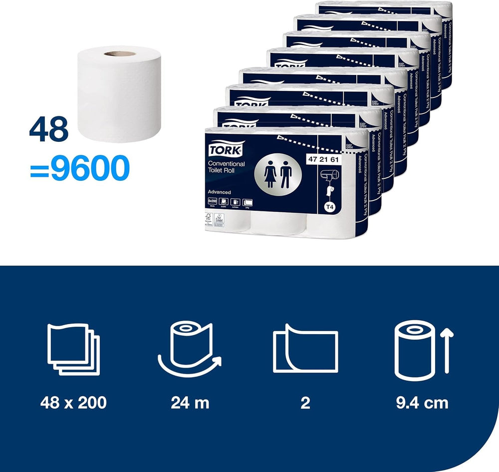 Papier toilette Tork petit rouleau blanc T4, avancé, 2 épaisseurs, 48 ​​× 200 feuilles, 472161