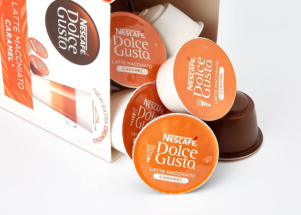 Latté Macchiato | 96 Capsules de café et Latte Macchiato Caramel | 48 Capsules de café | Mélange Arabica Robusta | Feines Caramell Aroma et leckerer Milchschaum