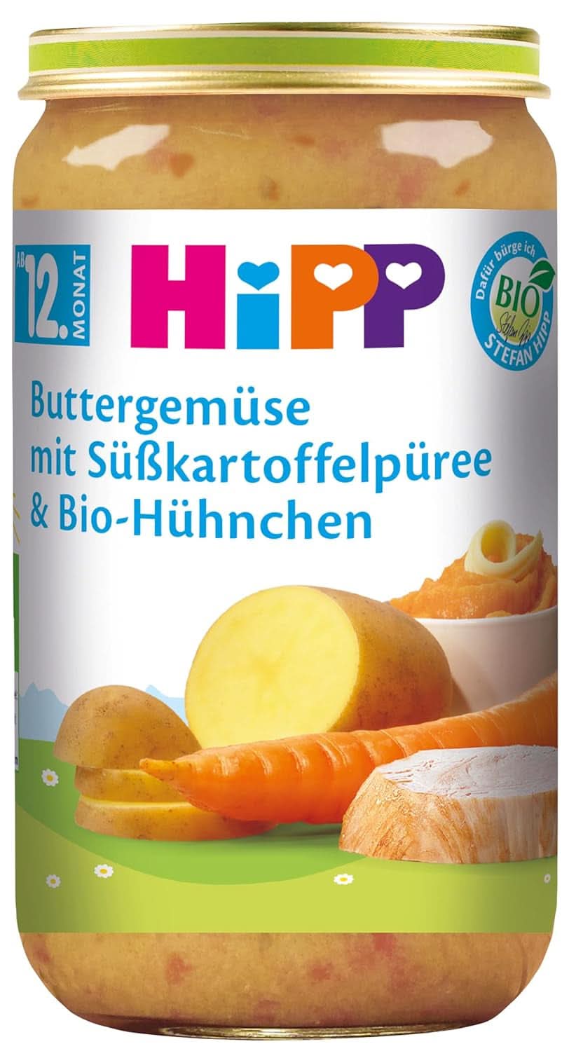 Hipp Butter légumes avec purée de patates douces et poulet bio, pack de 6 (6 X 250 G) Mère et Enfant Naty Shop