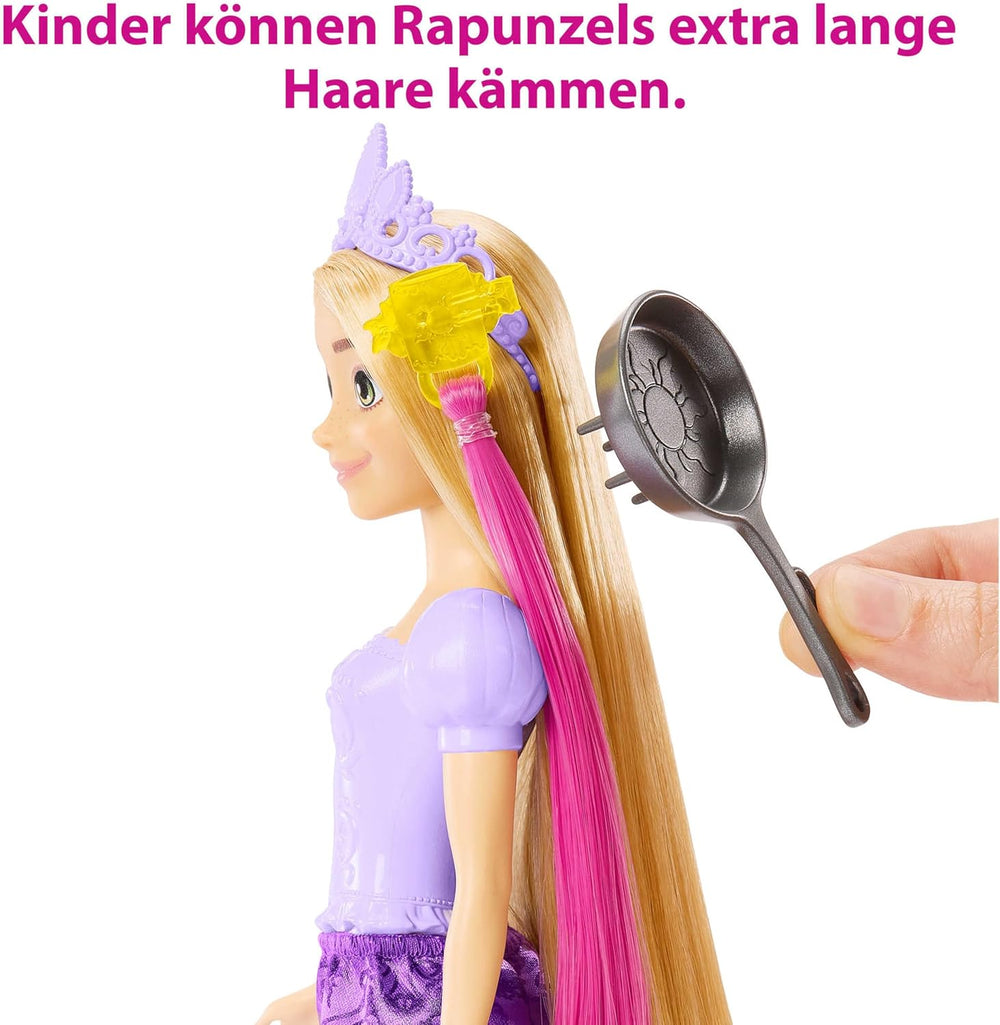 Disney Prinzessin-Spielzeug, Rapunzel-Puppe mit Haarverlängerungen mit Farbwechseleffekt und Hair-Styling-Zubehör, inspiriert vom Disney-Film