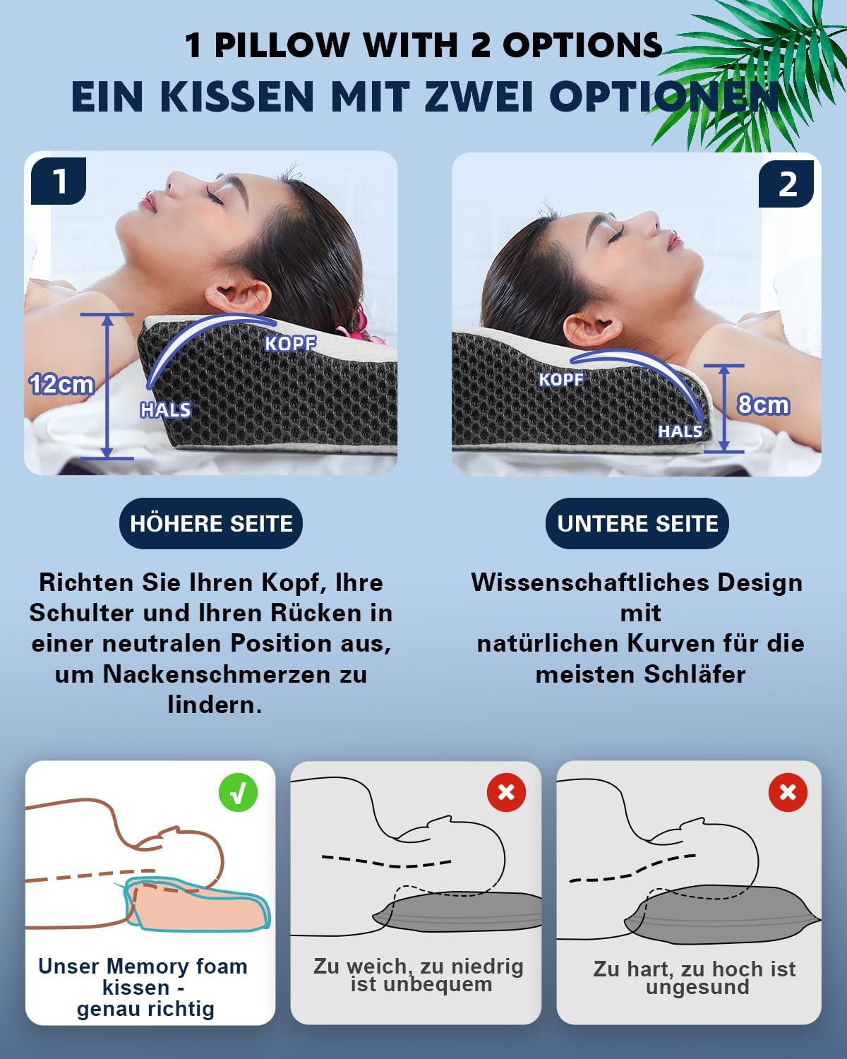 IDEA Oreiller, Oreiller Orthopédique Ergonomique pour Douleurs Cervicales, Oreiller en Mousse à Mémoire de Forme pour Dormeurs Latéraux, Dos et Abdominaux, Oreiller Anti-Ronflement pour Hommes Femmes (62 * 34,5 * 12/8CM) Oreillers Orthopédiques Cervicaux Naty Shop