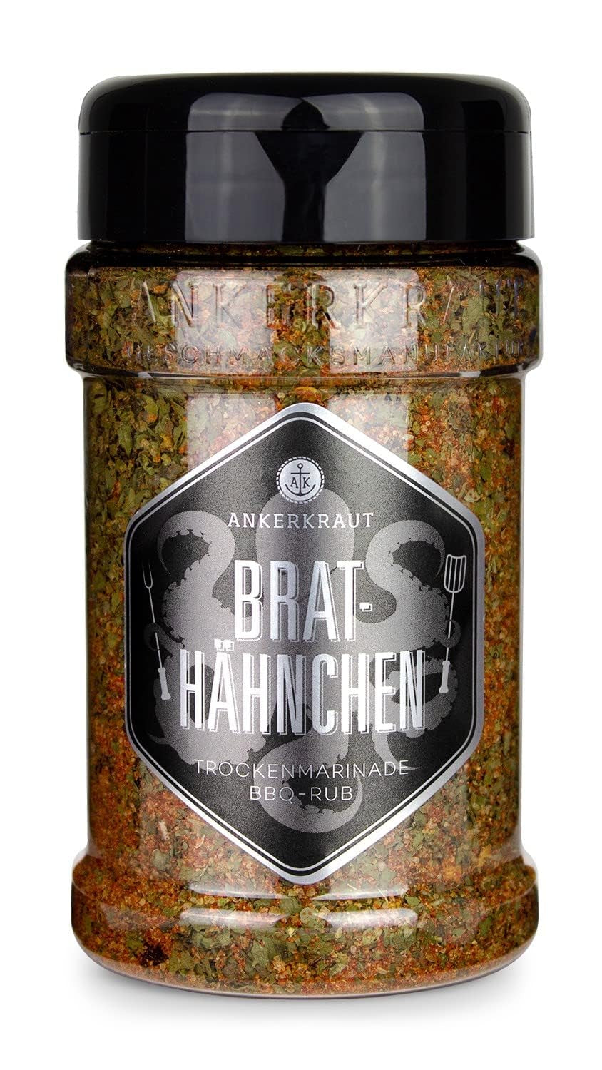 Ankerkraut Brathähnchen, Marinade for knuspriges Hähnchen, Chicken Gewürzsalz for Grill, Backofen et Pfanne, Chicken-Wings selber würzen, BBQ-Rub, 200g im Streuer