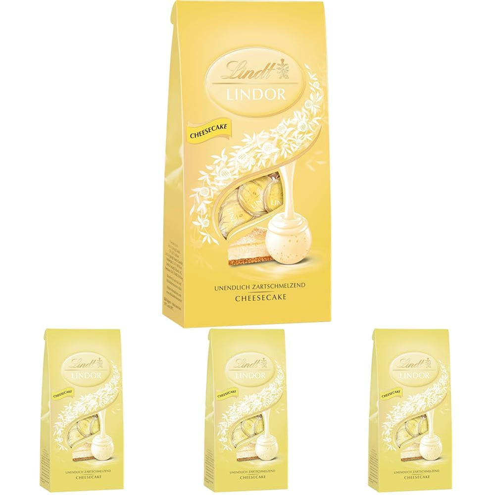 Boules de cheesecake au chocolat Lindt LINDOR | Sachet de 137g | Chocolat au lait fourré au cheesecake fondant | Cadeau de chocolat | Cadeau de chocolat | LINDOR 75 ans (Pack de 4)