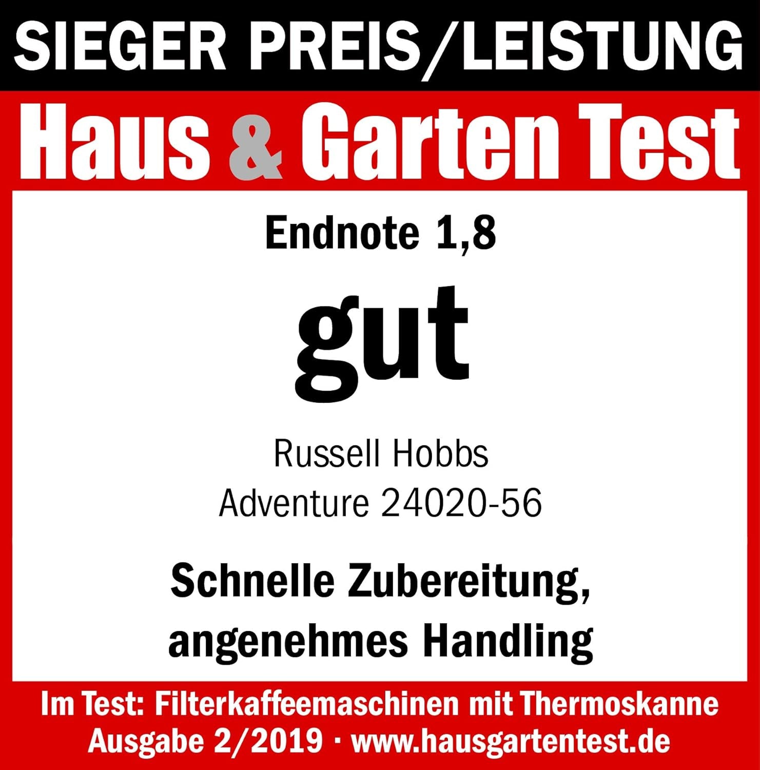 Cafetière Russell Hobbs [Pomme de douche pour une extraction et un arôme optimaux] Adventure (1 à 8 tasses, carafe thermique 1,0 L, arrêt automatique, système anti-goutte, 1100 W) Cafetière à filtre 24020-56