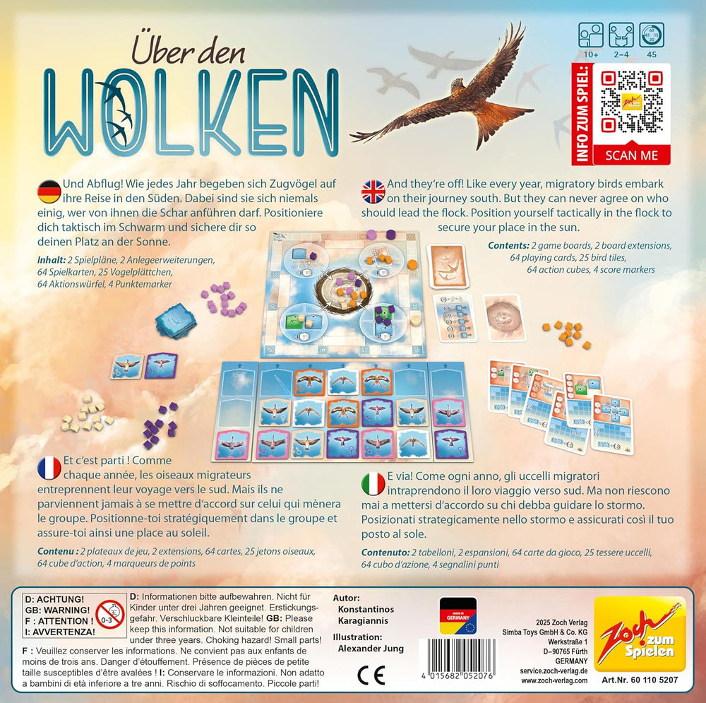 Zoch Above the Clouds - une course stratégique d'oiseaux migrateurs avec des cartes de manœuvre, des formations de vol intéressantes, un timing intelligent, un jeu de société pour les amateurs de stratégie et les familles, les enfants et les adultes à partir de 10 ans