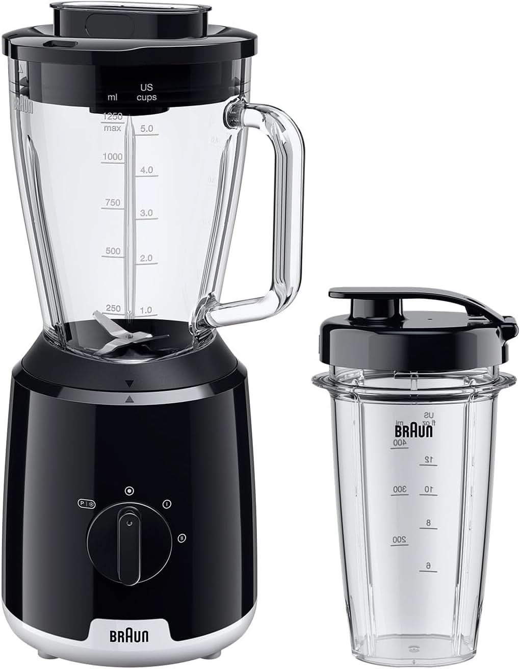 Braun Powerblend 1 JB1050WH - Standmixer Mit 1,5 L Glas-Mixaufsatz, Küchenhelfer Zum Zerkleinern, Pürieren & Mixen, Ice-Crush-Funktion, 2 Geschwindigkeiten, 600 Watt, Weiß Bucatarie Naty Shop Schwarz Glas-Mixaufsatz
