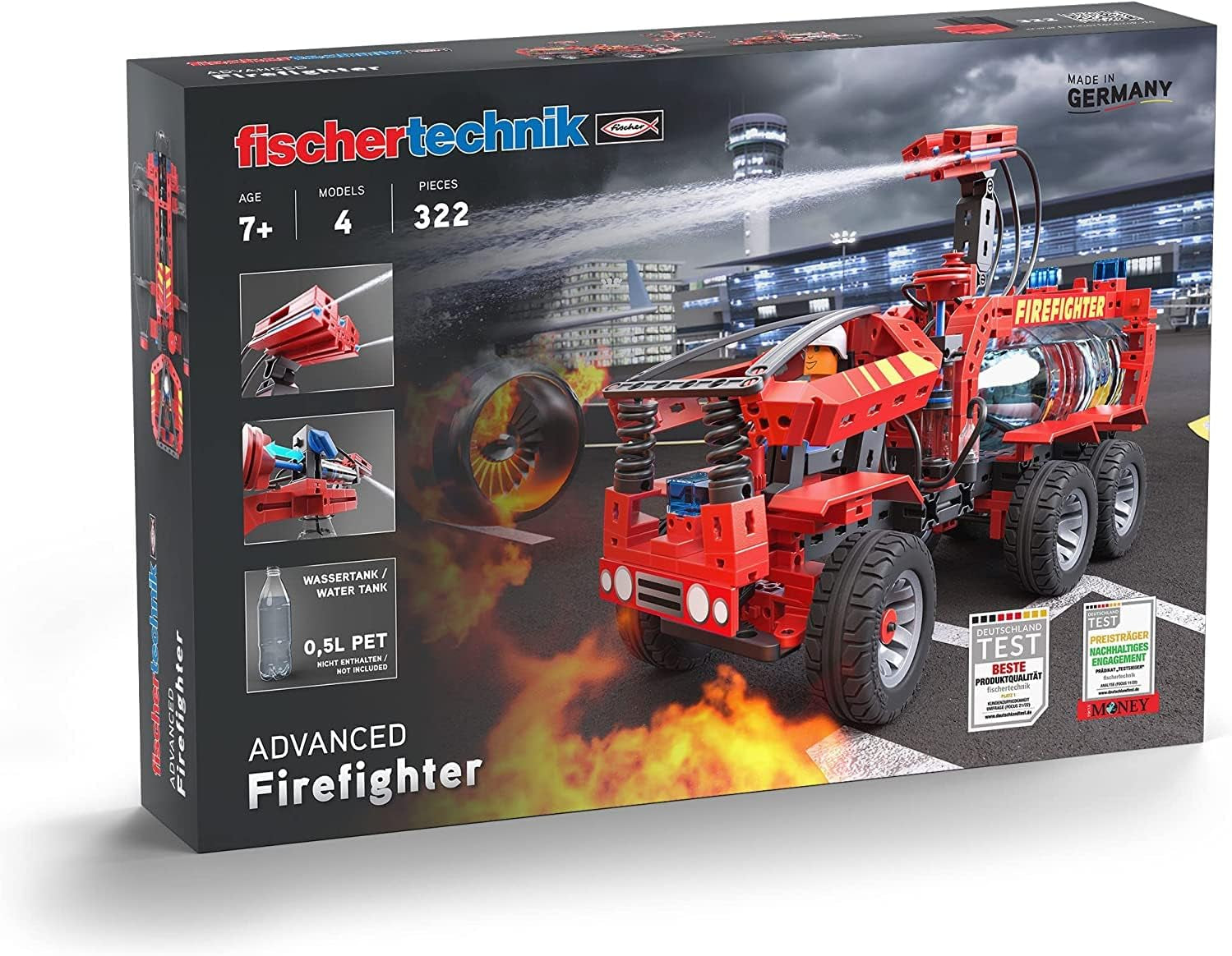 fischertechnik 564069 Advanced Firefighter – Bausatz für Kinder ab 7 Jahre, Experimentierbaukasten mit Feuerwehrauto & Spritzfunktion, favorise la compréhension technique, Schwarz, Mittel