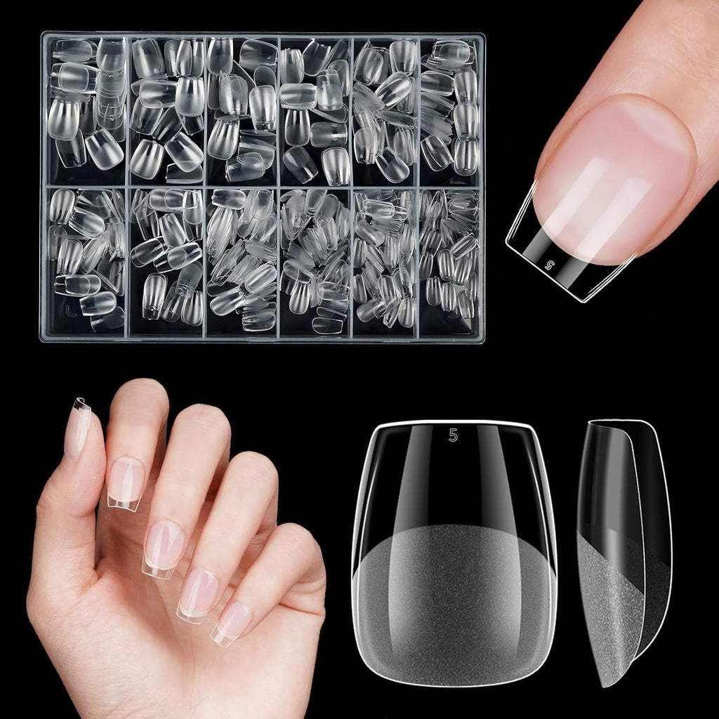 Unghii artificiale scurte, 500 bucăți gel moale acoperire completă vârfuri de unghii pentru unghii cu gel 12 mărimi vârfuri de unghii pre-lustruite pentru unghii cu gel, unghii artificiale scurte sicriu pentru extensii de unghii cu cutie