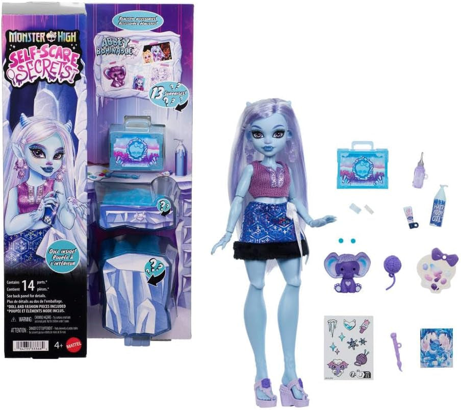 Monster High Self-Scare Secrets Abbey Bominable - Ensemble poupée et accessoires avec 13 surprises réalistes comme le henné, les dessins et le crochet JHK44