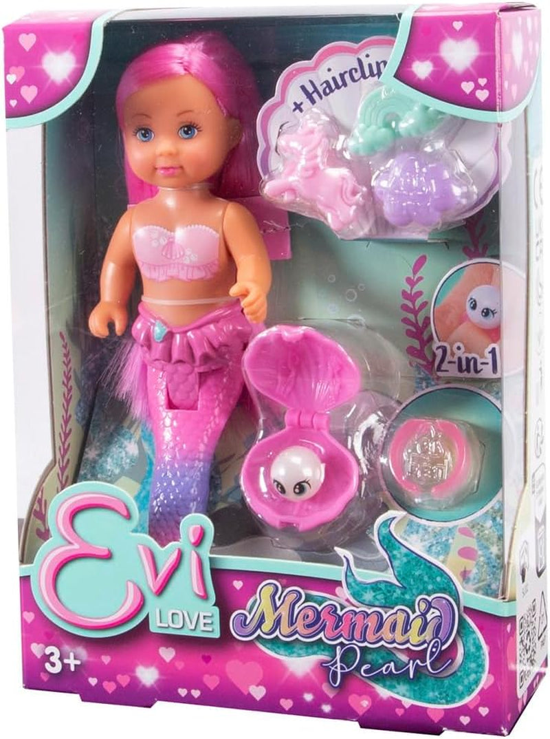 Simba Evi Love Mermaid Pearl Poupée sirène avec pinces à cheveux et perle secrète pouvant être utilisée avec un anneau, 12 cm, à partir de 3 ans