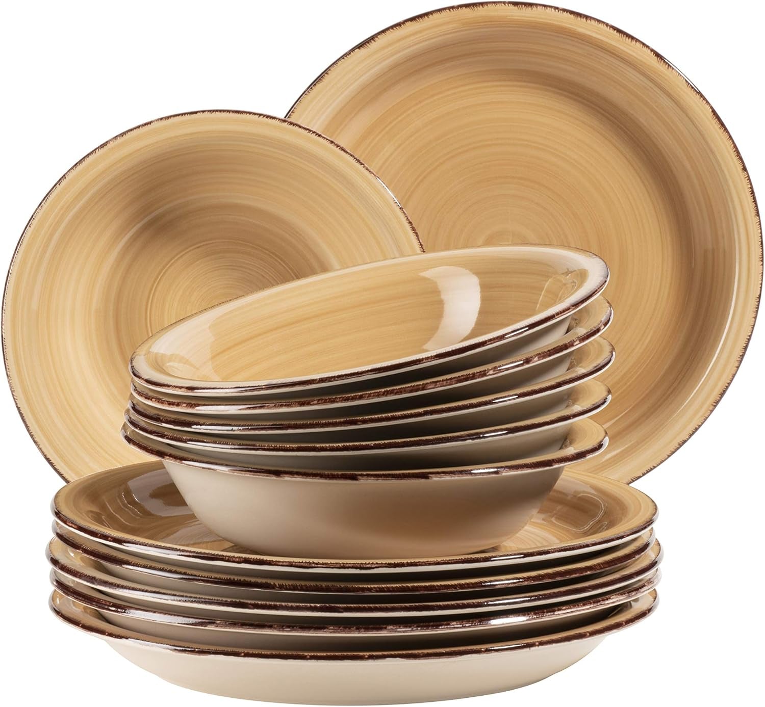 MÄSER Bel Tempo II Teller-Set for 6 Personen im modernen Vintage Look, 12-teiliges Tafelservice, handbemalt, Türkis, Steingut, 27 centimètres