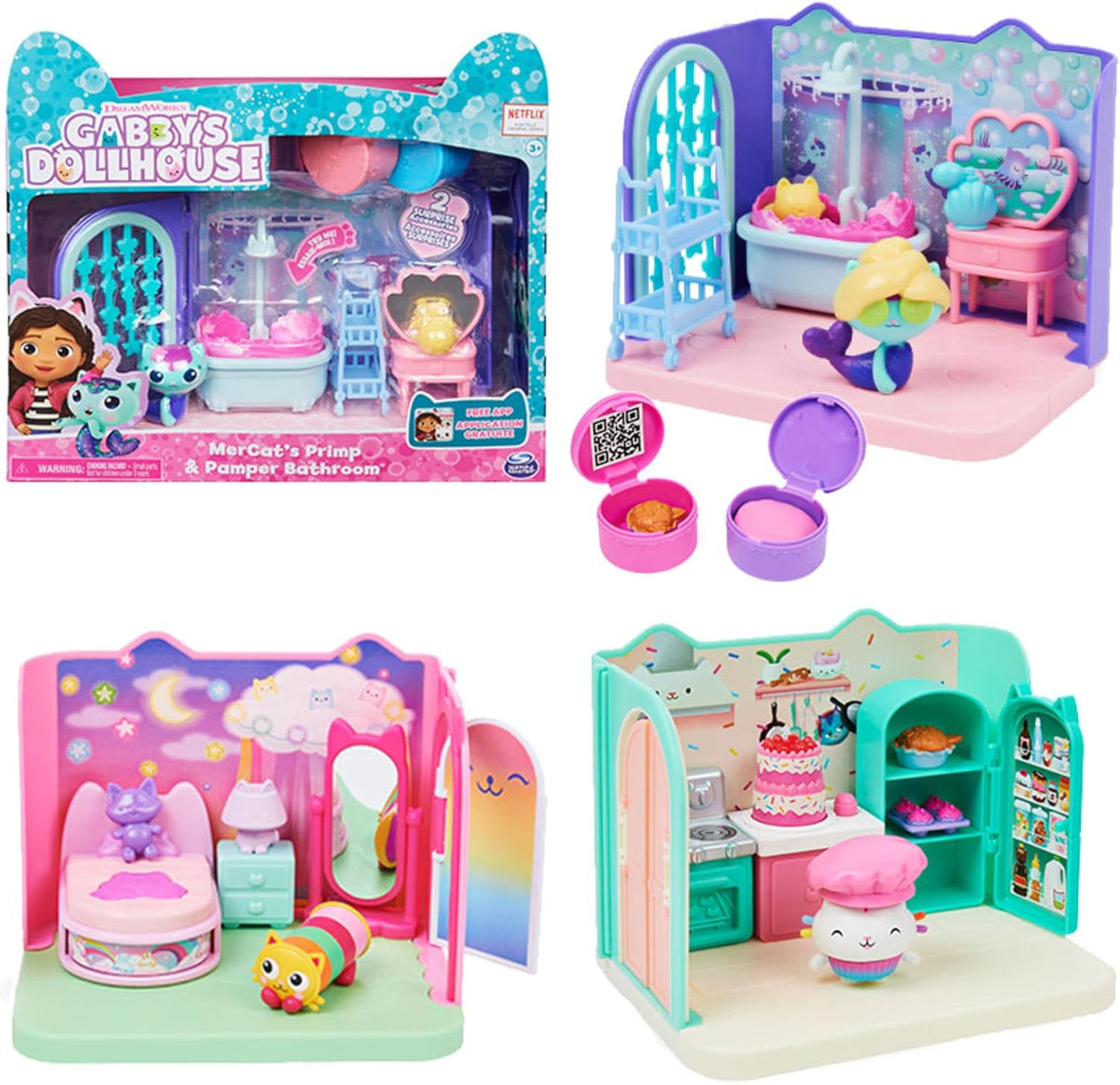 Gabby's Dollhouse Deluxe Room, salle pour chat, meubles et 2 boîtes surprises avec accessoires thématiques, convient aux 3 ans et plus