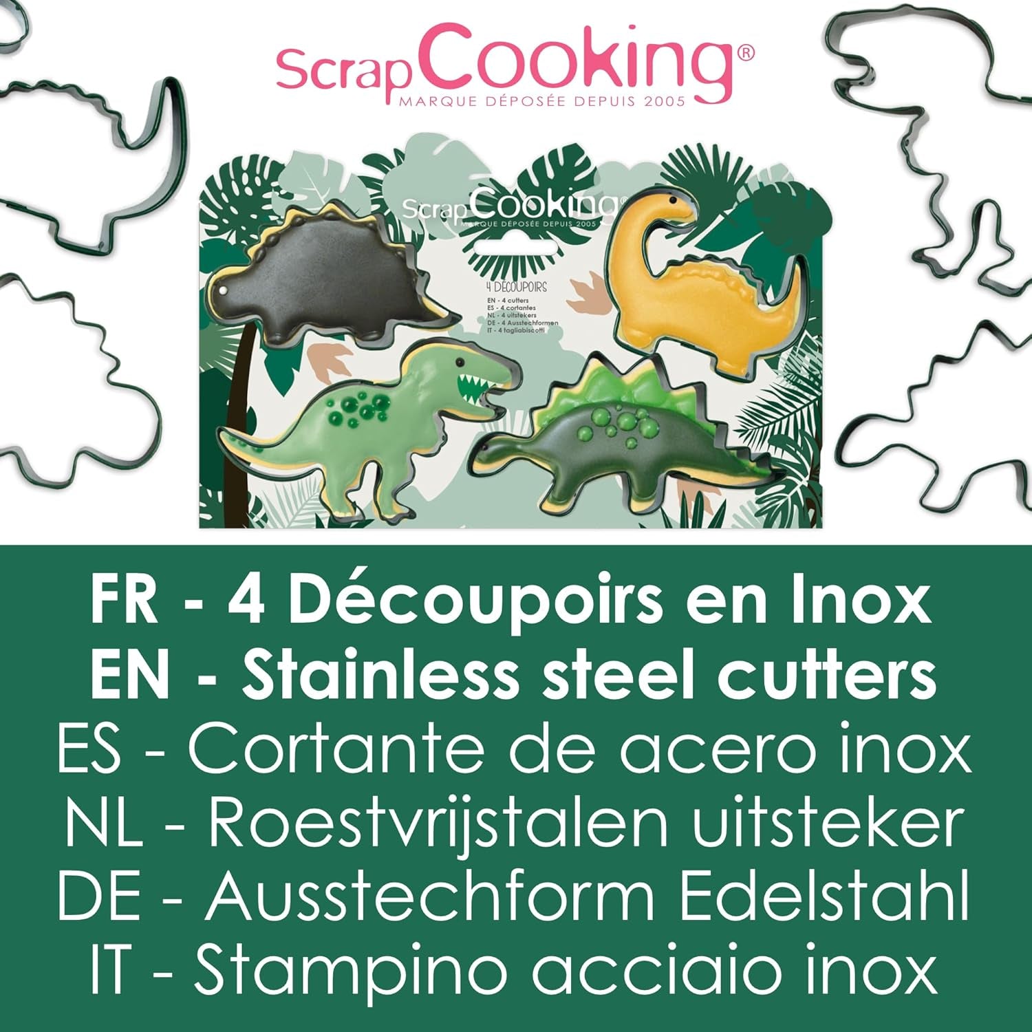 ScrapCooking - 4 emporte-pièces dinosaures - emporte-pièces en métal - mini emporte-pièces dinosaures - décorations d'anniversaire animaux de la jungle accessoires de pâtisserie - 2085