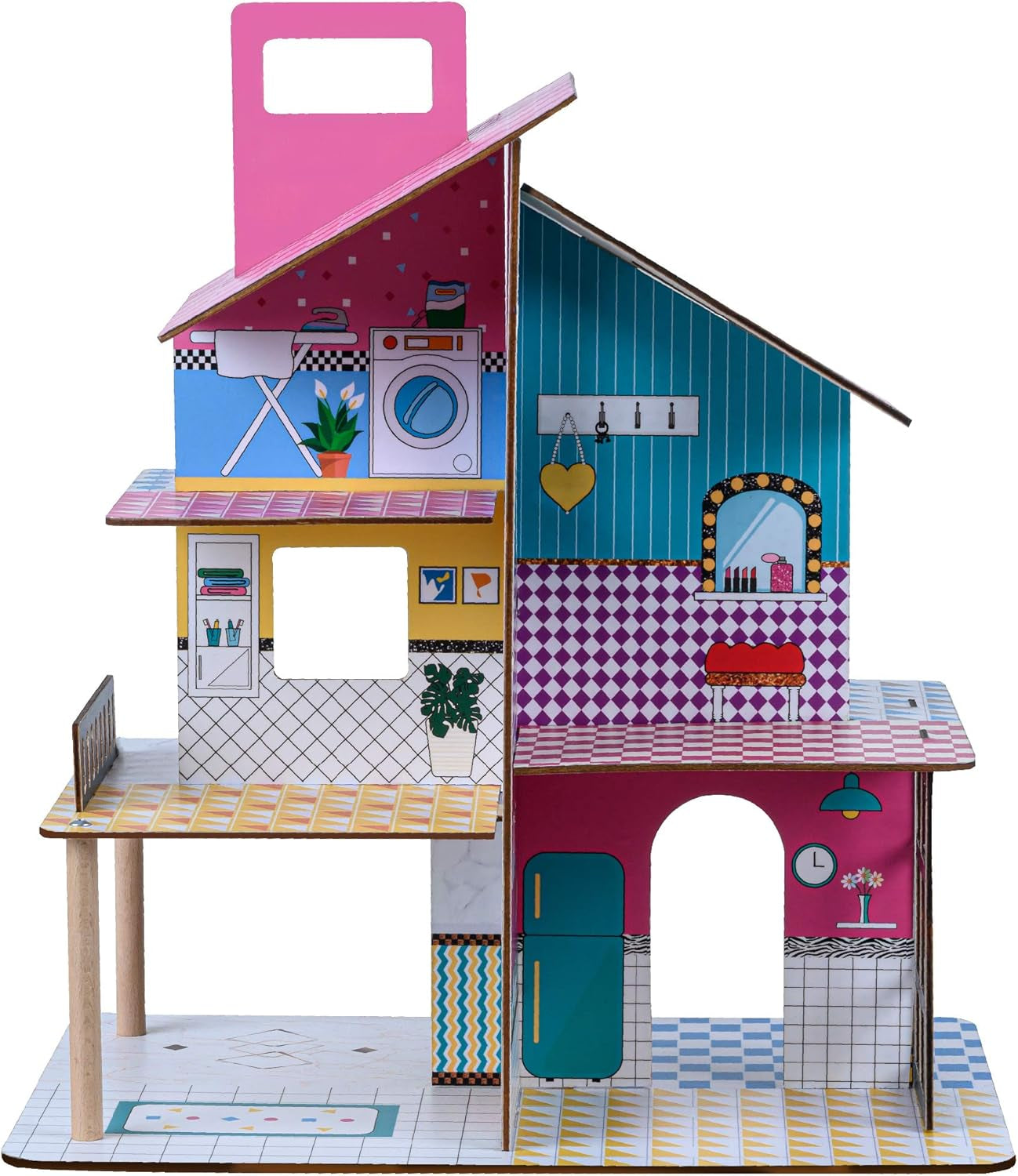 Olivia's Little World 360 Maison de poupée en bois pour enfants, poupées de 8,9 cm et 12 accessoires, multicolore TD-13260C
