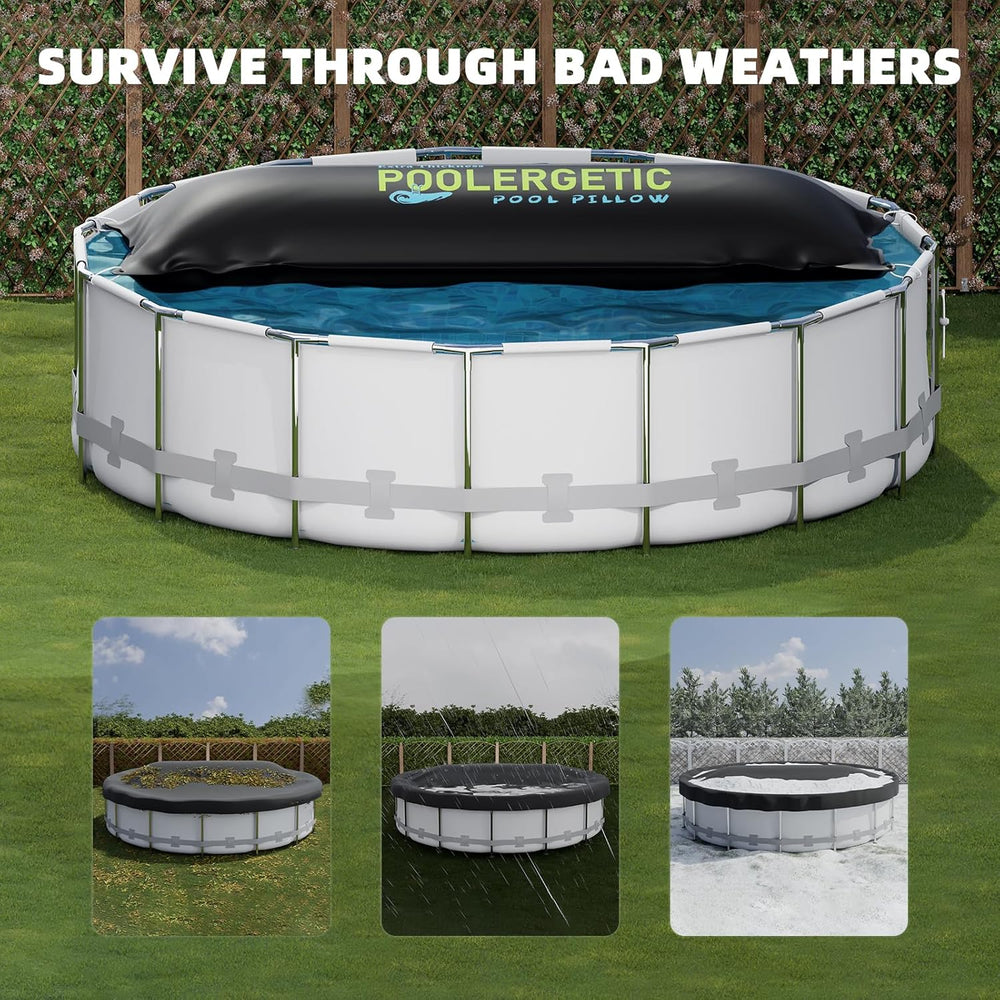 Coussin de Piscine Hors Sol Grande Housse d'hiver Coussin d'hiver 0,4 mm d'épaisseur Bâche de Piscine Robuste Coussin d'air avec Cordes Noir 2 pièces