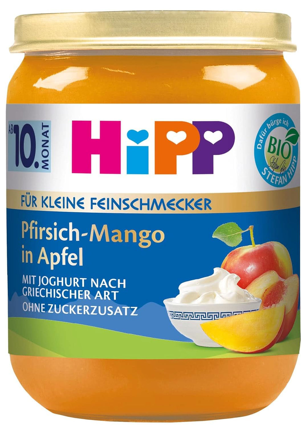 Hipp Organic Fruit Duet Iaurt de fructe, pachet de 6 (6 x 160G) Mama si Copilul Naty Shop 6 x 160 grame Piersici-mango în piure de măr cu iaurt în stil grecesc