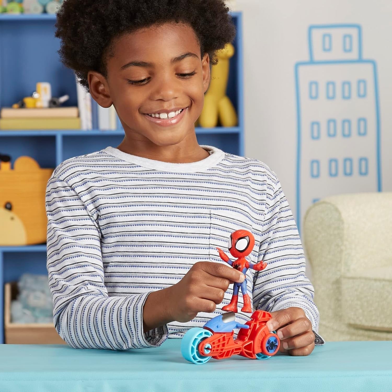 SPIDEY et SES AMAZING FRIENDS Marvel Spidey Motorcycle Figure Jouet pour garçons et filles à partir de 3 ans Figurines d'action Naty Shop