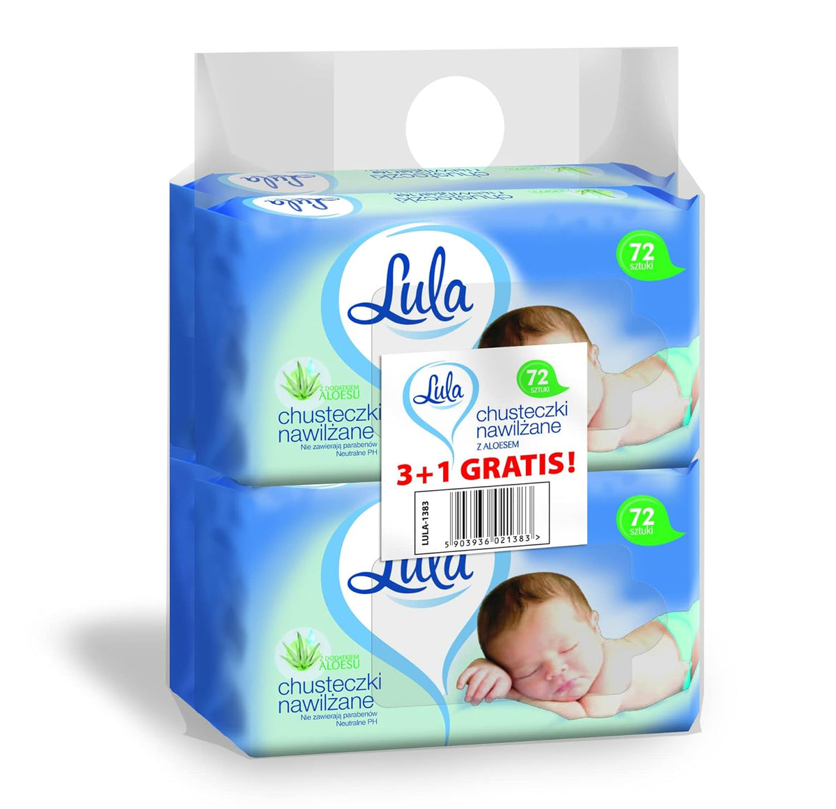 LULA Lingettes Humides Bébé Aloe Vera 72pcs 3pcs + 1pc offert