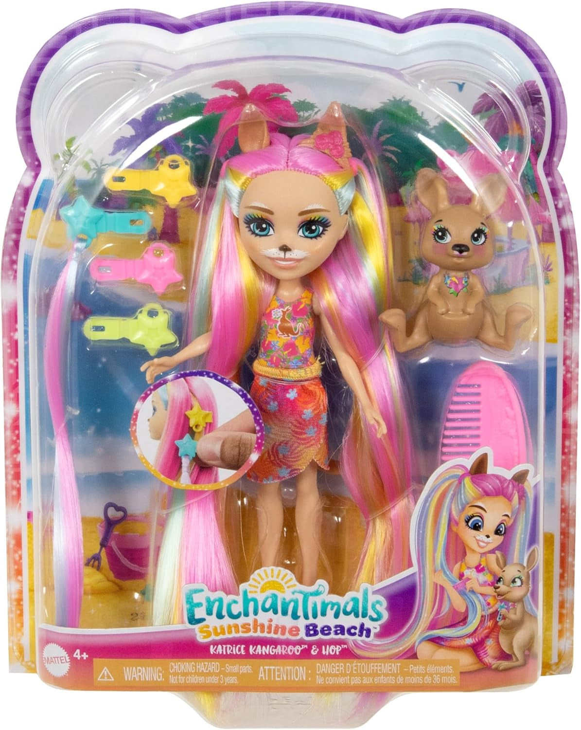Păpuși Enchantimals, păpușă cu păr Sunshine Beach Deluxe și prieten animal, păpușă mică cu fustă detașabilă și accesorii, cadouri pentru copii, HTJ70 Papusi Naty Shop