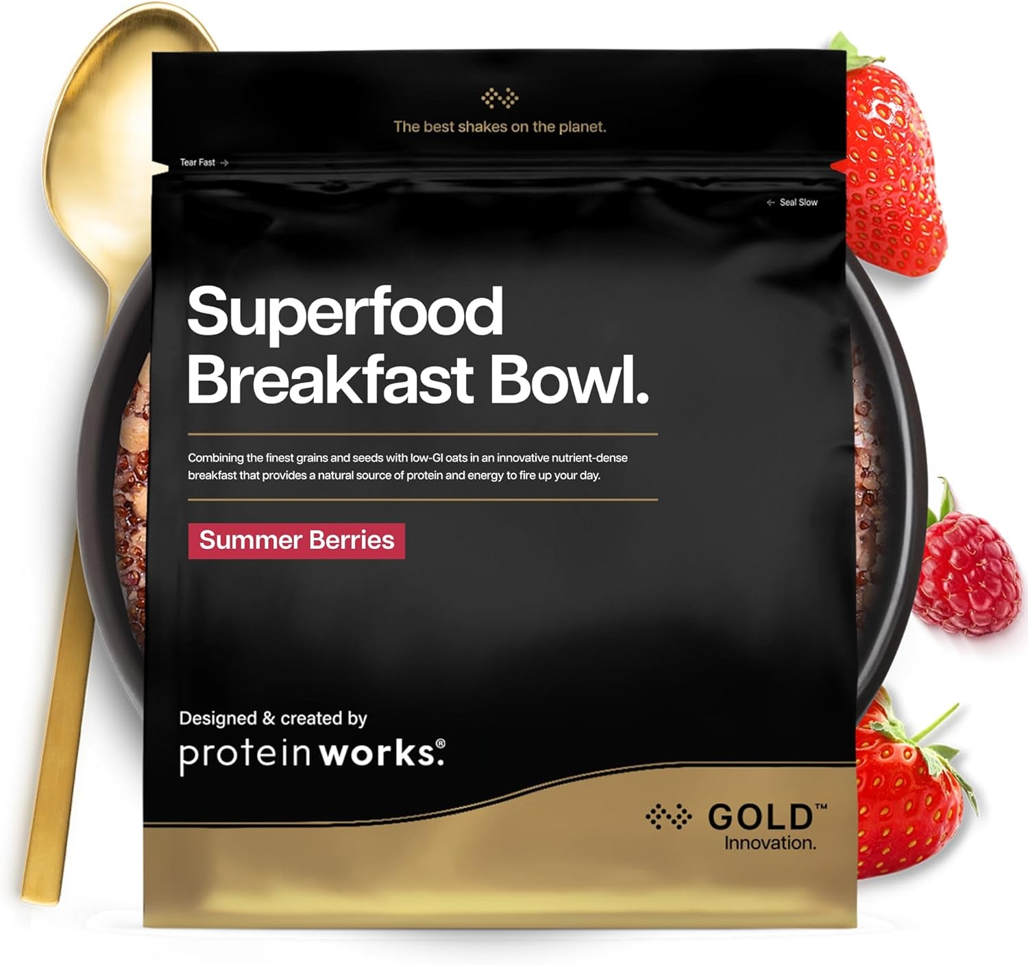 Les protéines fonctionnent | Superfood Breakfast - GOLD Innovation, céréales primées, muesli protéiné, riche en nutriments avec céréales, graines et avoine, riche en fibres, pomme et cannelle, 10 portions, 600 g