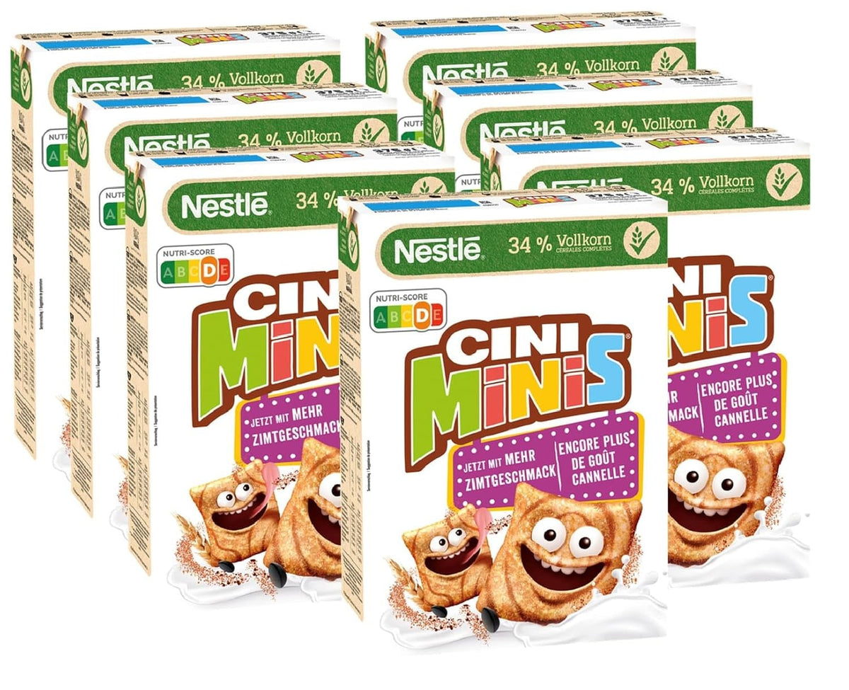 CINI MINIS, Muesli cu scorțișoară, 37% făină integrală vitală, cu vitamine, calciu și fier, fulgi crocanți și crocanți, pachet de 7 x 375 grame Naty Shop