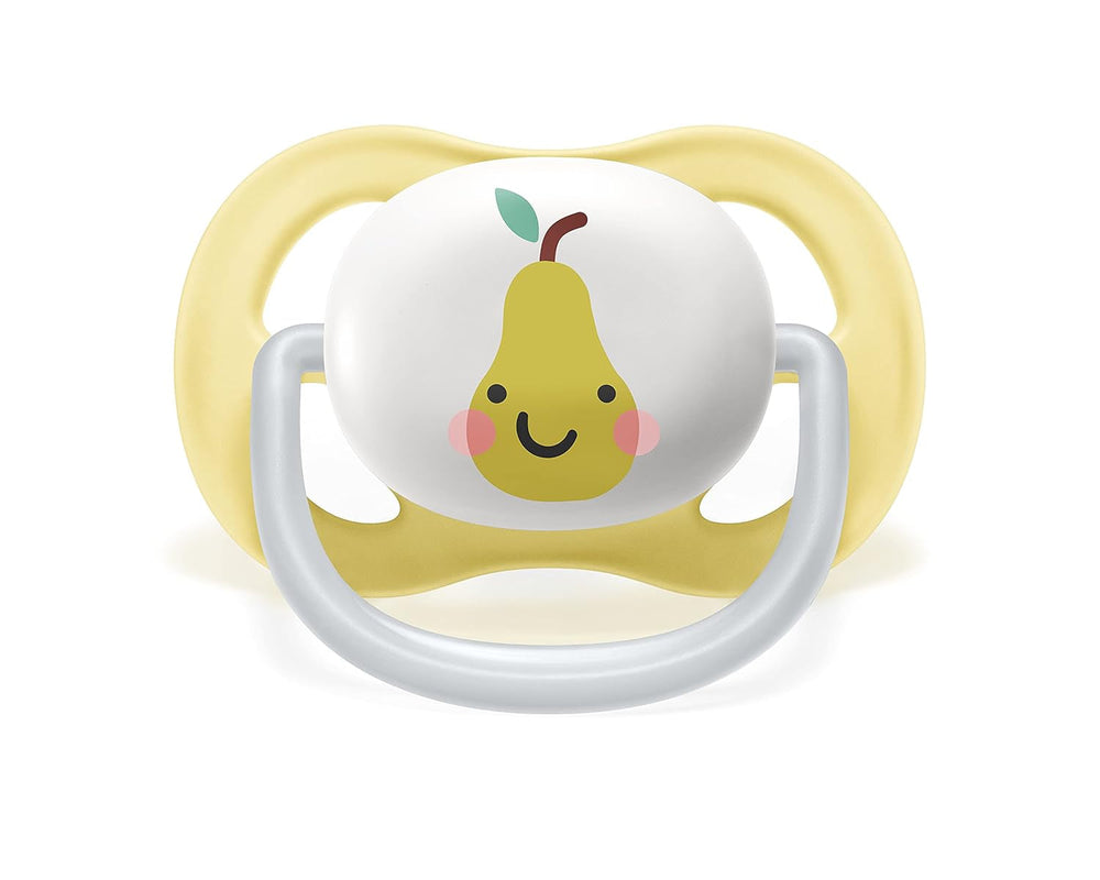 Sucette Philips AVENT ultra air - paquet de 2, sans BPA, respirante, pour bébés de 0 à 6 mois, avec étui de transport et stérilisation, pomme/poire (modèle SCF080/17)