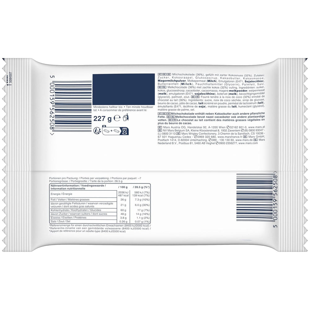 Bounty Minis Chocolate Bulk Pack, Mini barres de chocolat à la noix de coco fine, 227g, Idée cadeau chocolat, Pack de chocolat en vrac