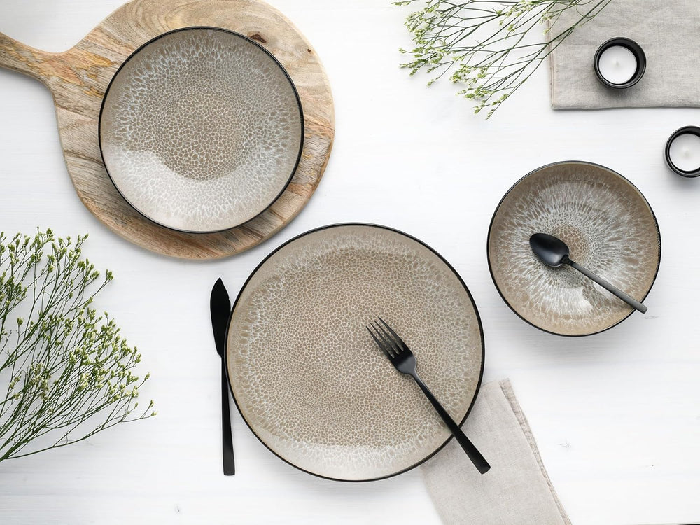 CreaTable, 24464, Série Malmö Beige, Service de table 18 pièces pour 6 personnes, Service d'assiettes en grès, Passe au lave-vaisselle et au micro-ondes, Fabrication de qualité