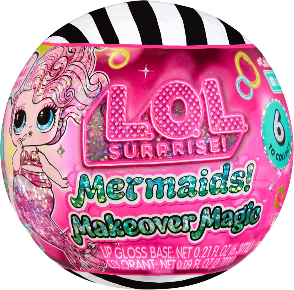 Mdr Surprise ! Mermaids Makeover Magic Tots - Véritable brillant à lèvres pour vous et votre poupée à fabriquer vous-même, mélanger et créer du maquillage, jeu d'eau amusant, 6 poupées à collectionner - 4 ans et plus