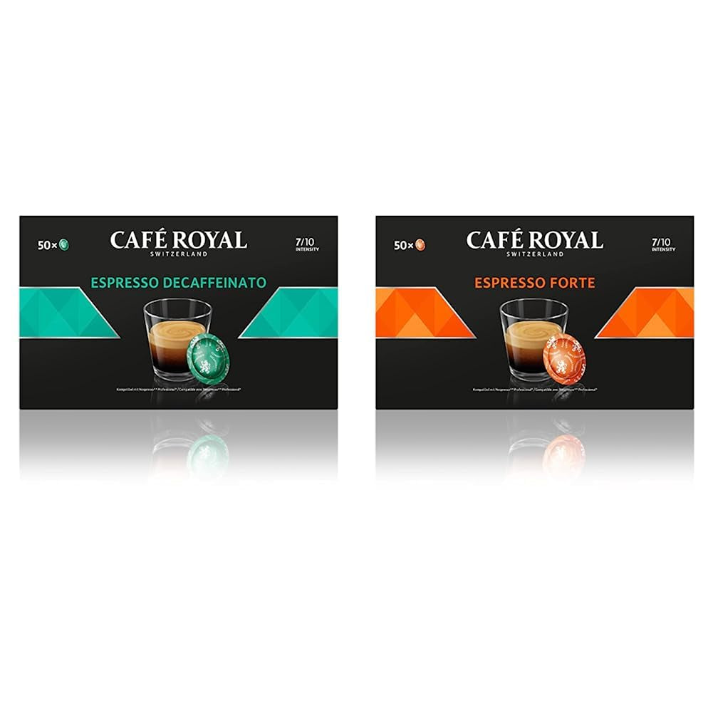 Espresso Forte 50 dosettes pour machine Nespresso professionnelle - Intensité 7/10 - UTZ-zertifiziert & Espresso Decaffeinato 50 dosettes pour machine Nespresso professionnelle - Intensité 7/10