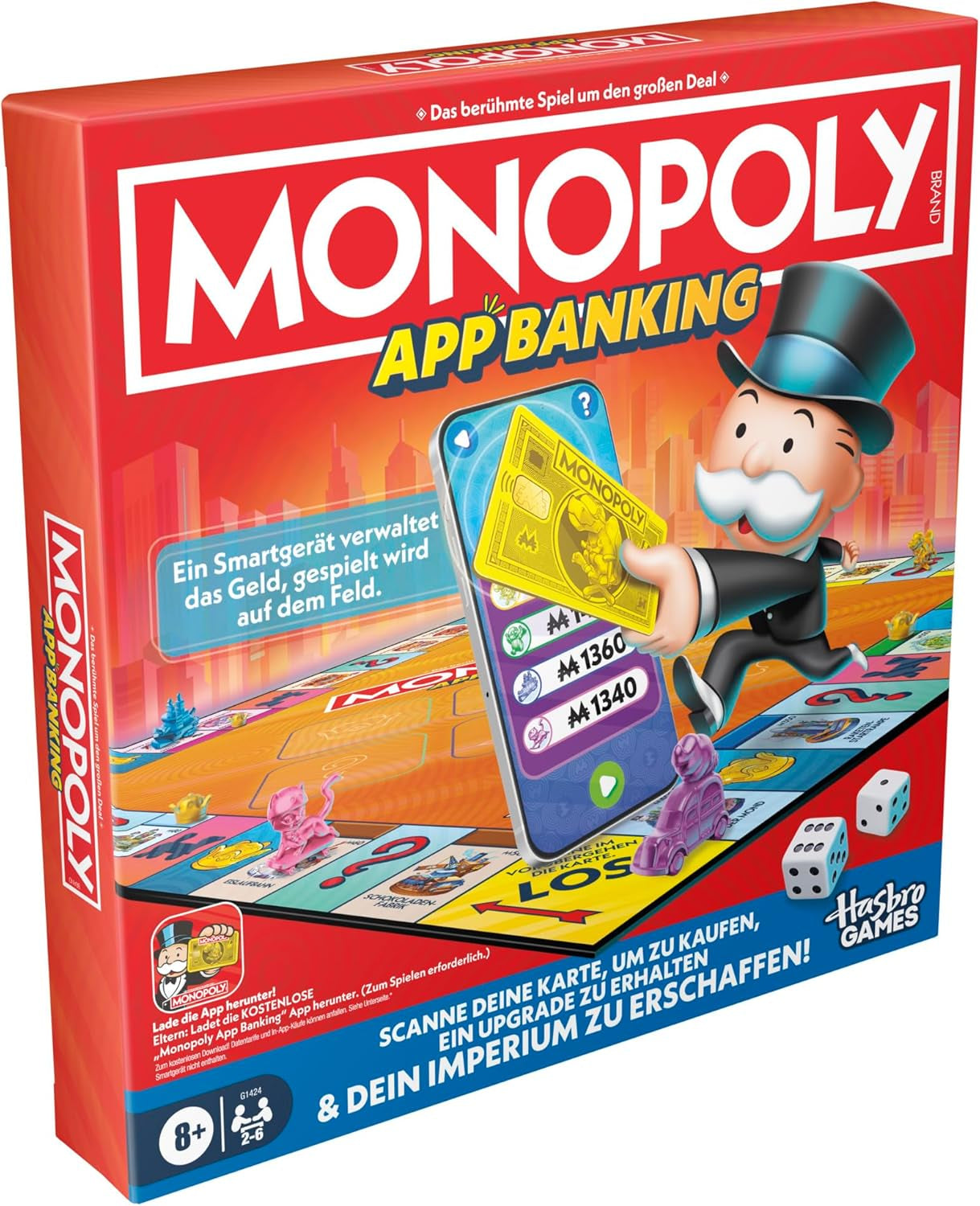 Monopoly Board Game App Banking - Version allemande, version moderne du jeu électronique classique pour les enfants à partir de 8 ans, pour 2 à 6 joueurs
