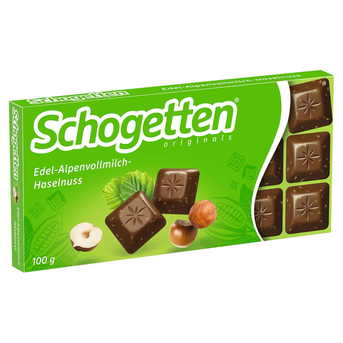Schogetten Premium Chocolat au lait alpin aux noisettes, barre de chocolat de 100 g, en portions individuelles. Un délice. Pièce par pièce.