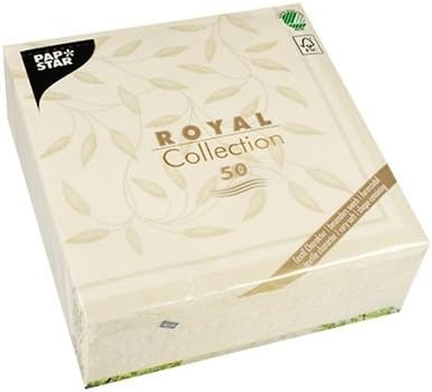 Papstar, 50 serviettes "Collection ROYAL" pli 1/4 40 Cm X 40 Cm champagne "Nouvelle Méditerranée", #11651