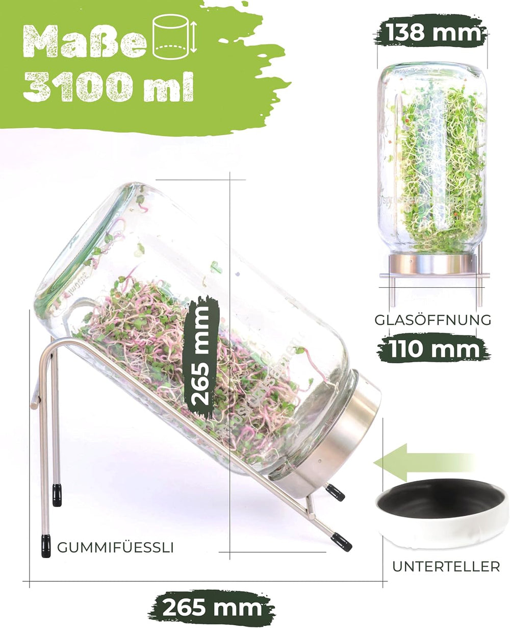 Coffret de pots de germination 3100 ml avec coffret cadeau - Organic Fitness Mix, Power Mix et Detox Mix, 75 g chacun - Pot de germination - incl. couvercle du pot, support et passoire