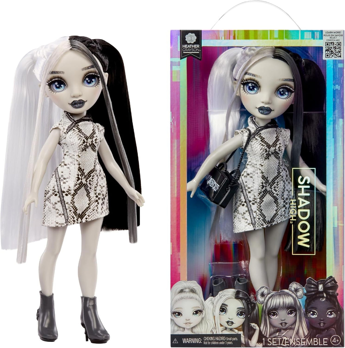 Poupée Rainbow High Shadow High Heather Grayson - 28 cm dans les tons de gris, cheveux et tenue noirs et blancs, sac élégant, joli cadeau pour les enfants de 4 à 10 ans