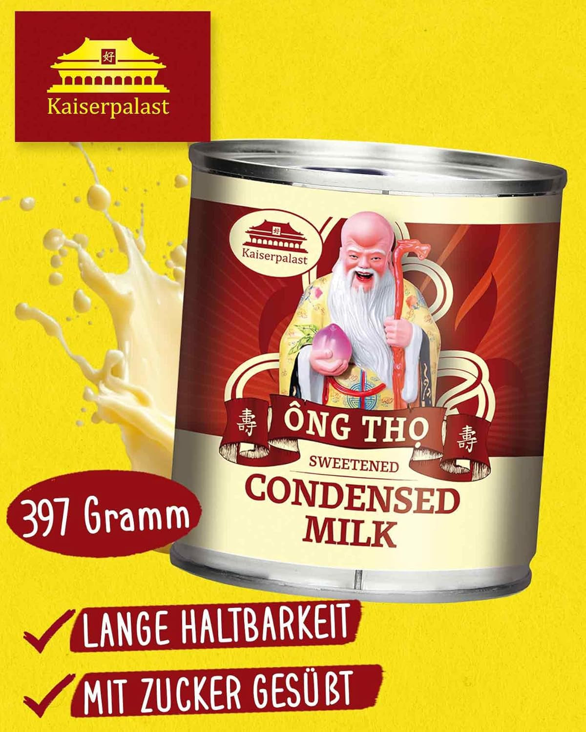 Kaiserpalast Kondensmilch 8% Fettanteil, préparé pour le sucre du café et du thé ou pour la cuisine et le dos, 1 x 397 g