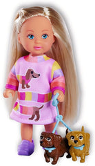 Simba Evi Love Dogs, Puppe mit Zwei süßen Dackeln an der Leine, 12cm Spielpuppe, ab 3 Jahren