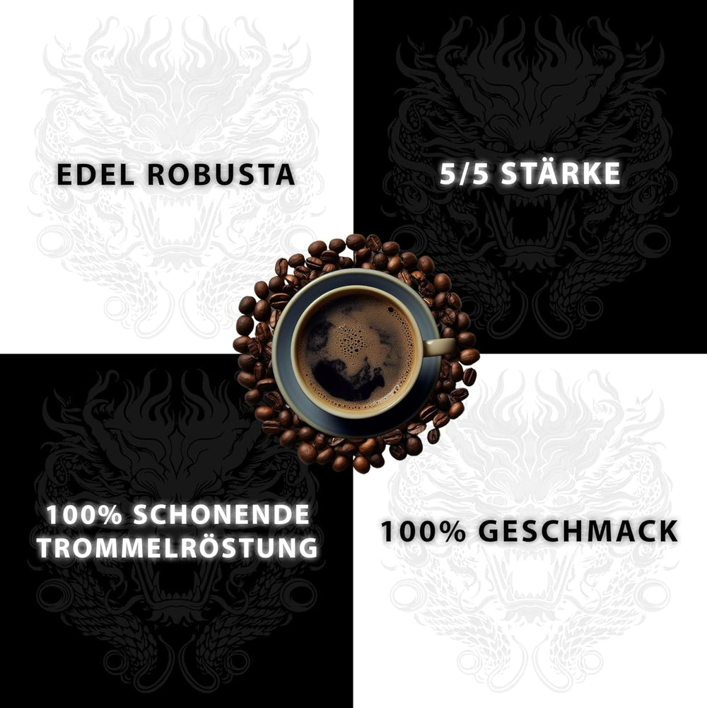 Black Dragon Espresso 100% Robusta - Grains de café torréfiés extra forts - Café très fort et corsé à haute teneur en caféine - Expresso très fort