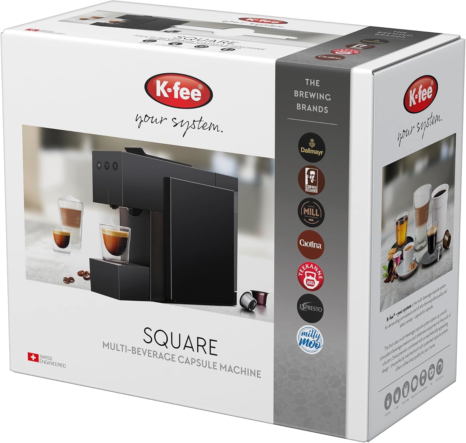 Machine à expresso avec capsules K-FEE SQUARE pour café, thé et cacao | Expresso compact | Chauffage rapide | Réservoir d'eau de 0,8 l | 19 barres | Noir piano